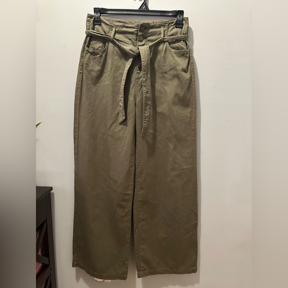 BLANKNYC High Waisted Relaxed Wide Leg Dress Pants Button Fly, Tie Olive Gree 28 - Picture 2 of 11
